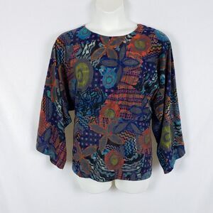 Art-to-Wear Lagenlook Top Womens L Batwing Boho Eclectic Art Teacher Floral